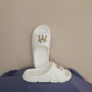 White and Gold Slide Sandals